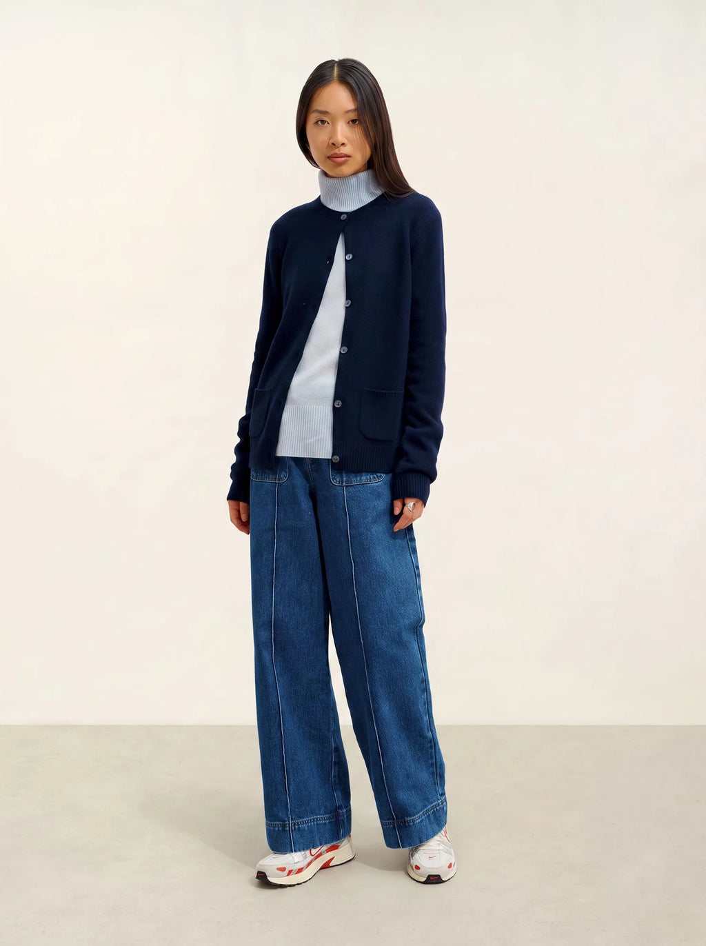 ELISE cardigan col rond 4 fils bleu marine