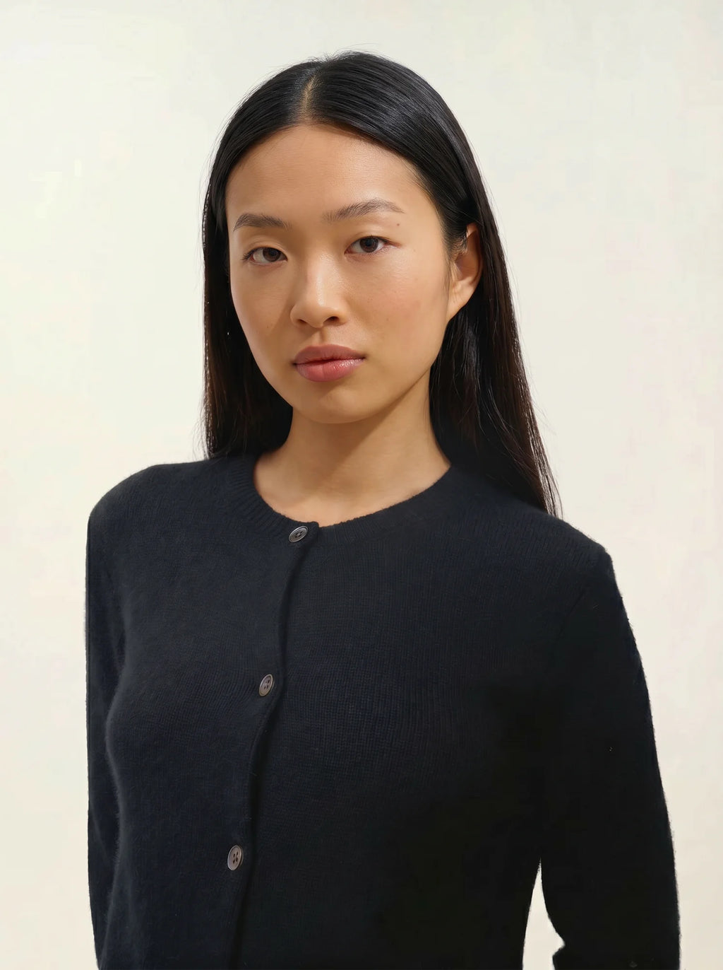 ELISE cardigan col rond 4 fils noir
