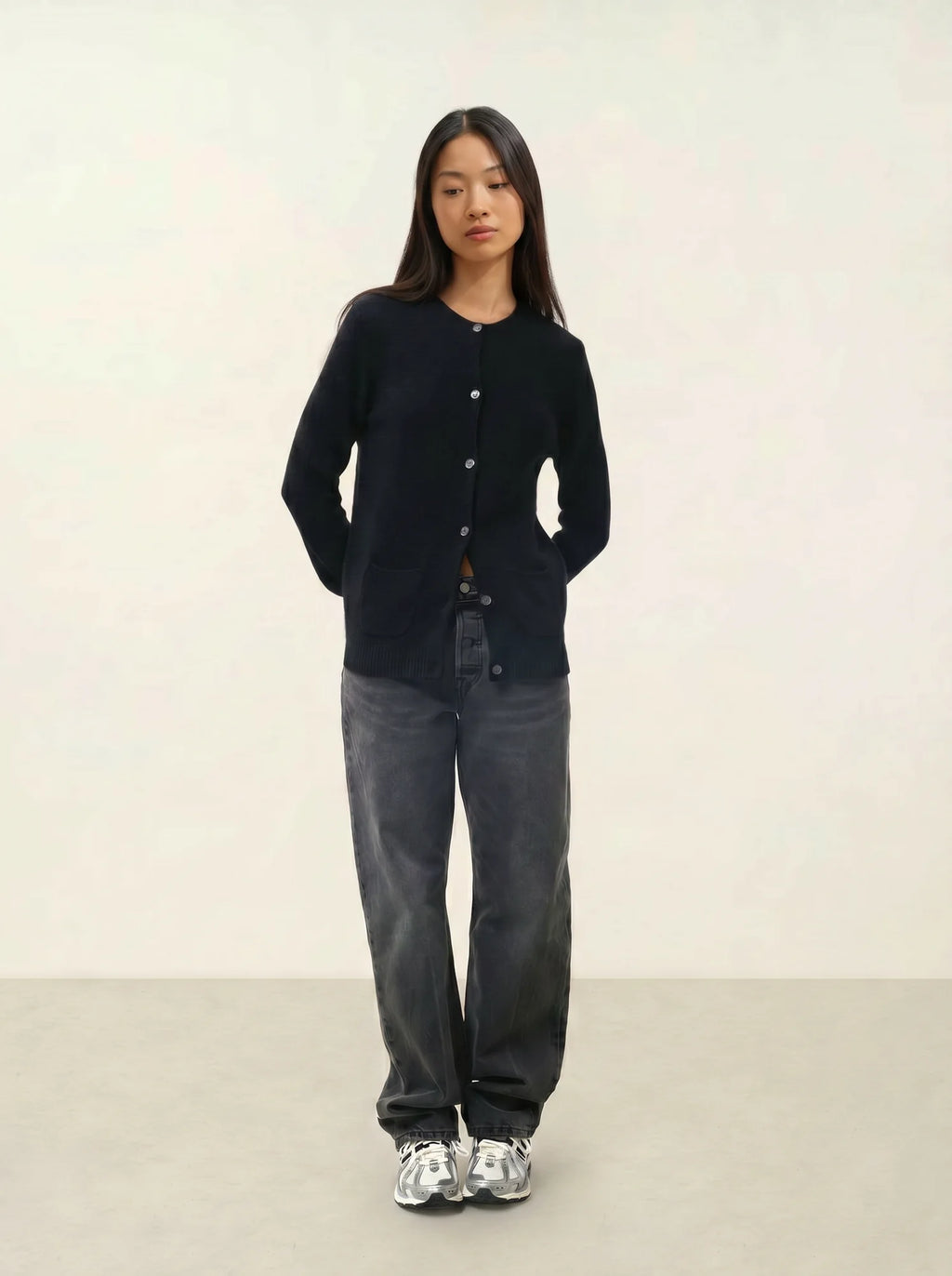 ELISE cardigan col rond 4 fils noir