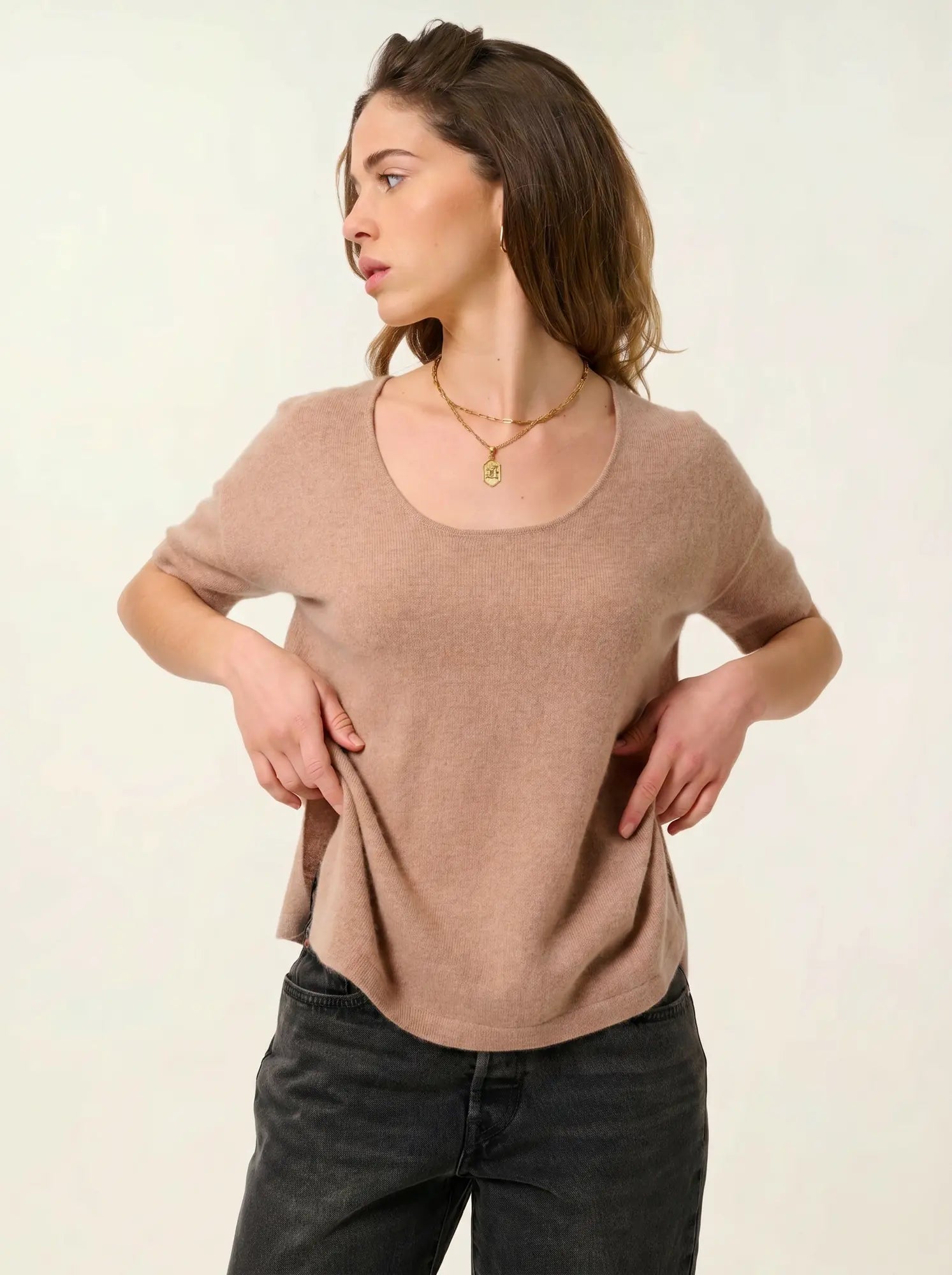 MAELYS t-shirt crew neck heather camel