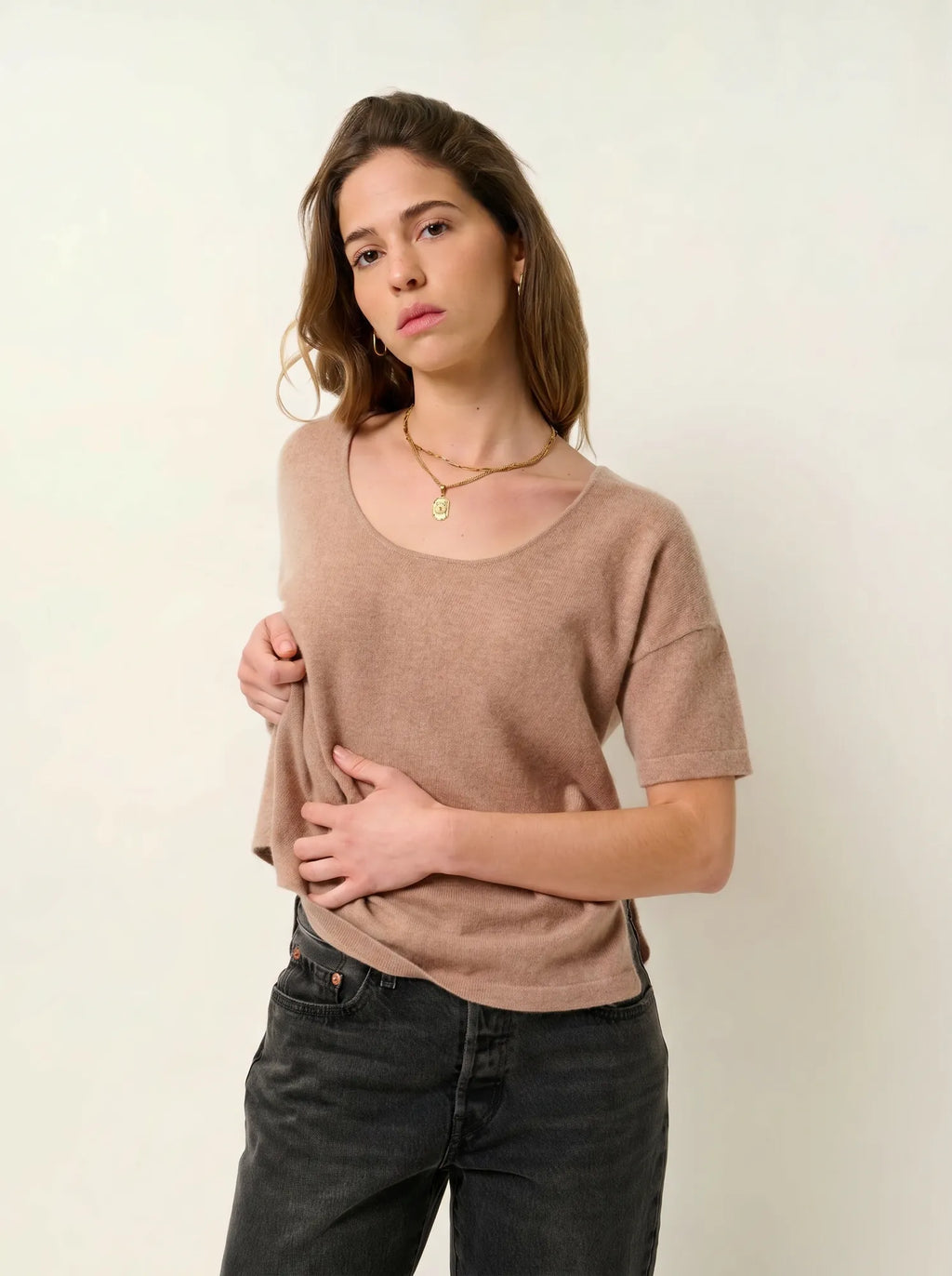 MAELYS t-shirt crew neck heather camel