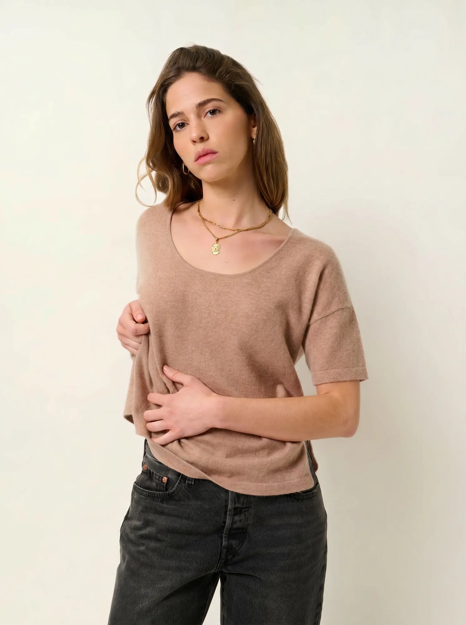 MAELYS t-shirt crew neck heather camel