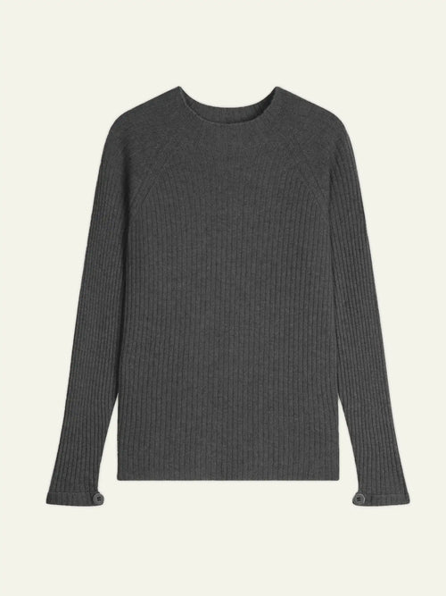ASSIA Sweater Mock Neck Buttoned Cuffs Heather Charcoal