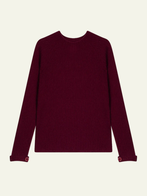ASSIA Sweater Mock Neck Buttoned Cuffs Burgundy