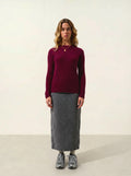 ASSIA pull col montant boutons poignets bordeaux