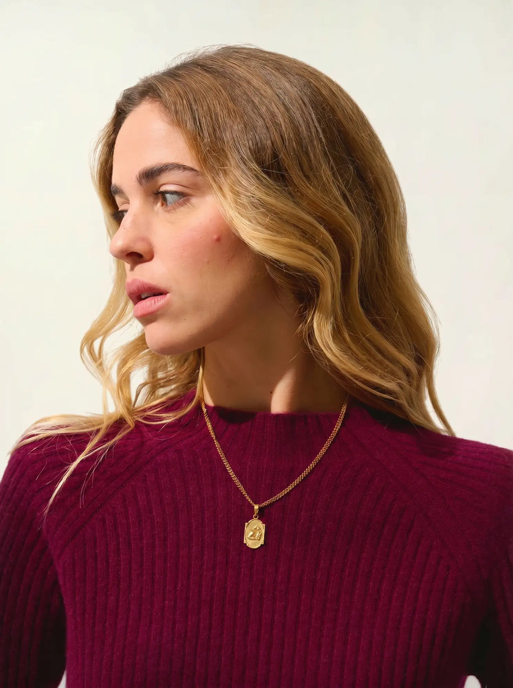 ASSIA pull col montant boutons poignets bordeaux
