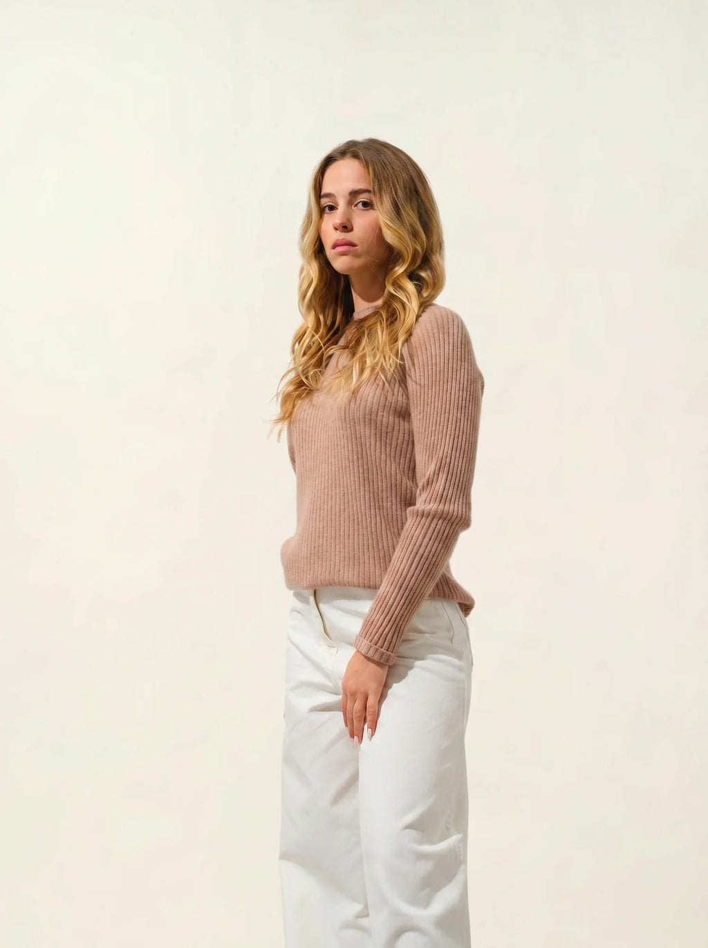 ASSIA pull col montant boutons poignets camel chiné