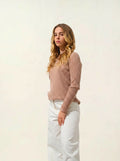 ASSIA pull col montant boutons poignets camel chiné