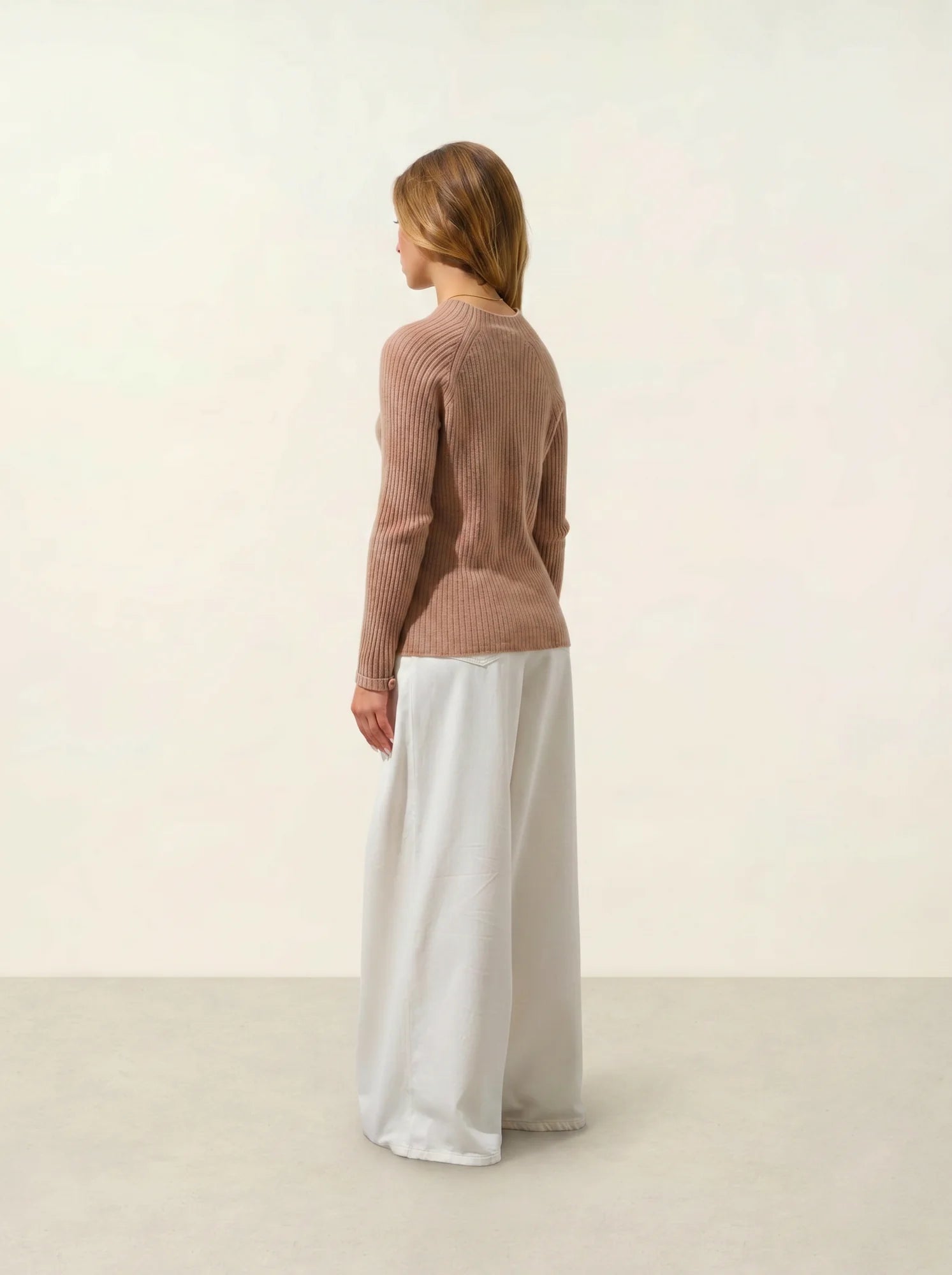ASSIA pull col montant boutons poignets camel chiné