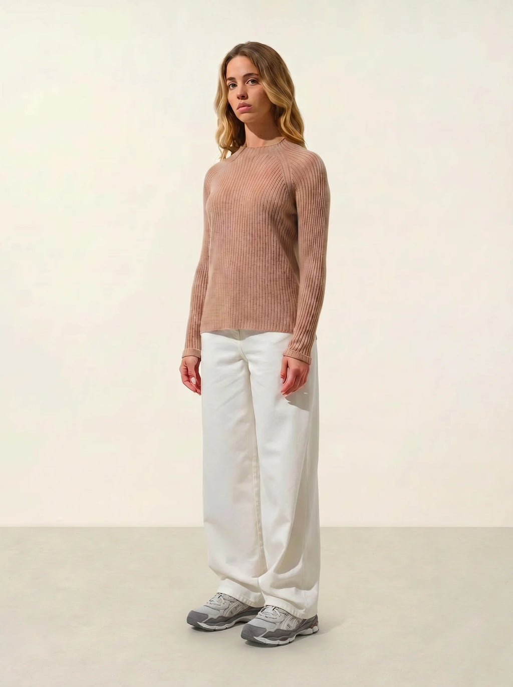 ASSIA pull col montant boutons poignets camel chiné