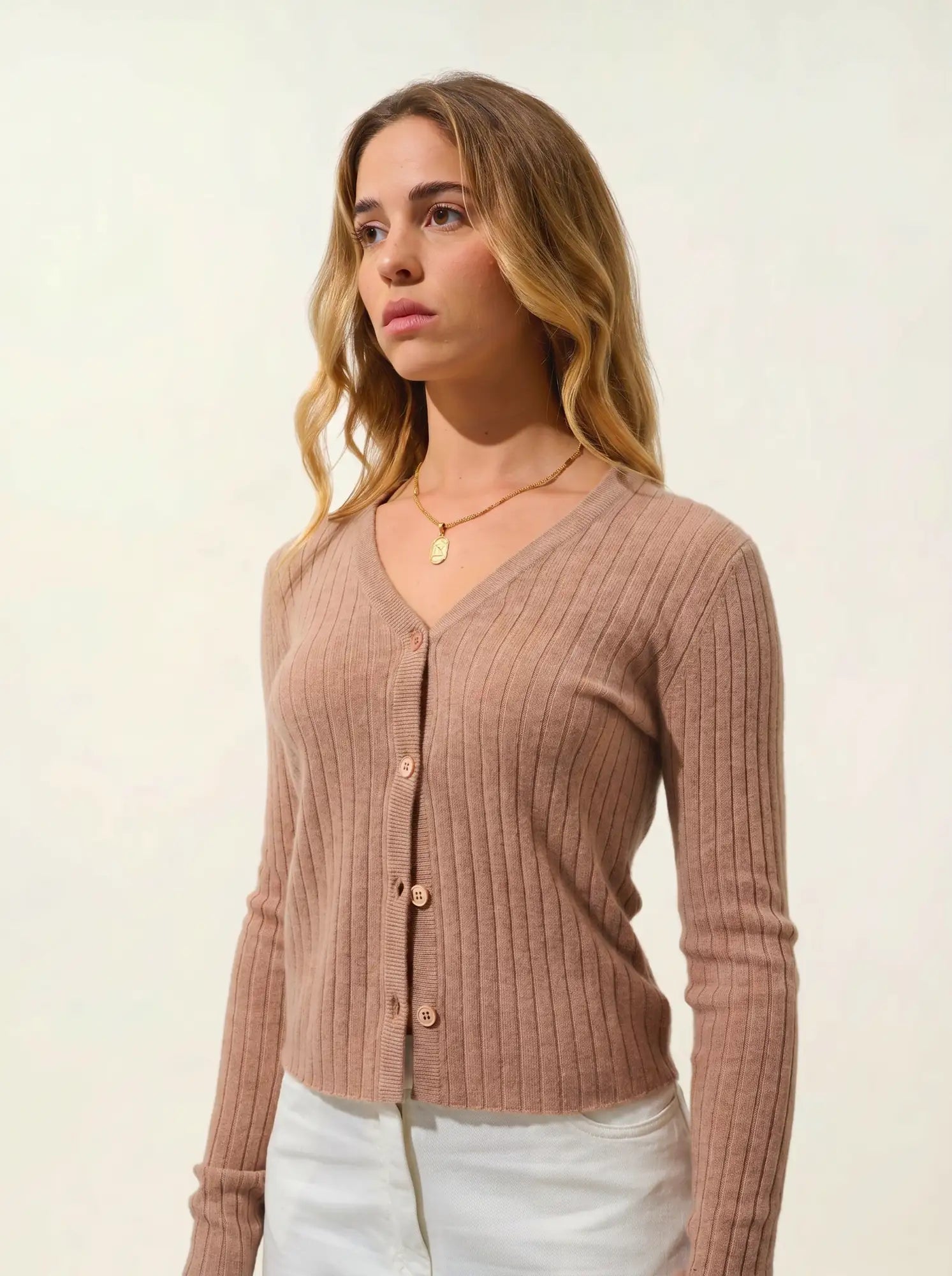 LISE cardigan col V camel chiné