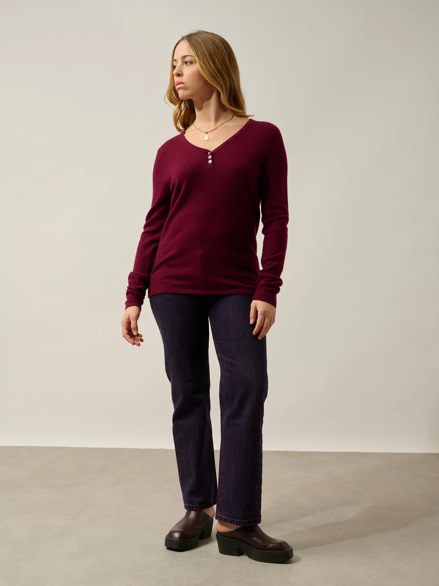 GABLE Pullover V-Ausschnitt geknöpft Bordeaux