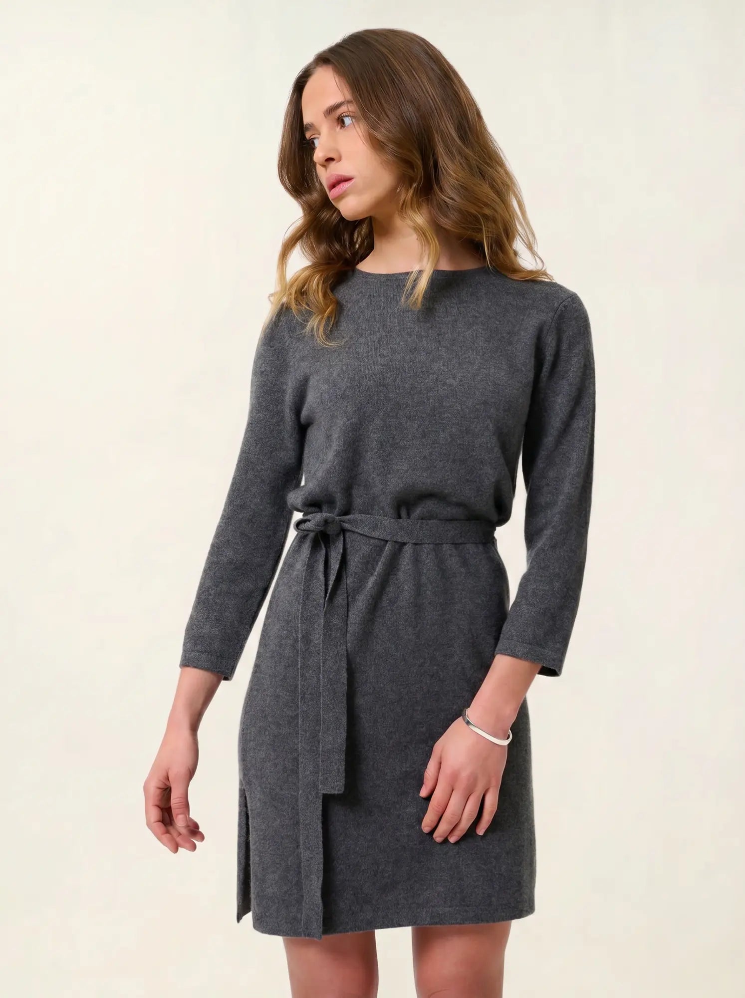 CONISTON robe col rond avec ceinture anthracite chiné