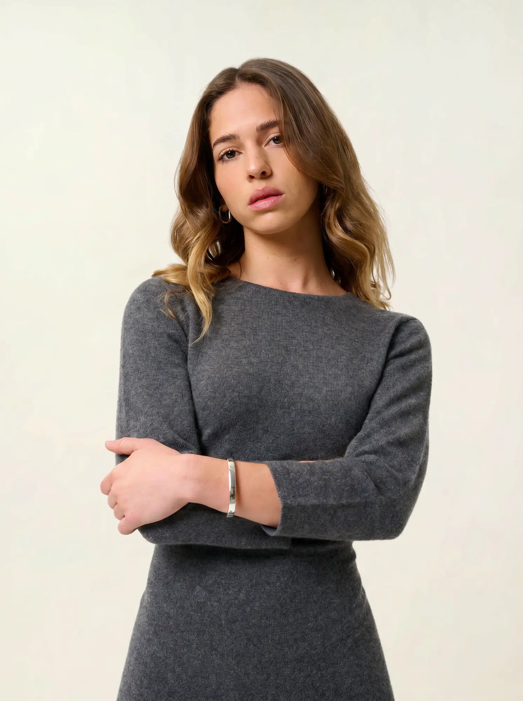 CONISTON robe col rond avec ceinture anthracite chiné