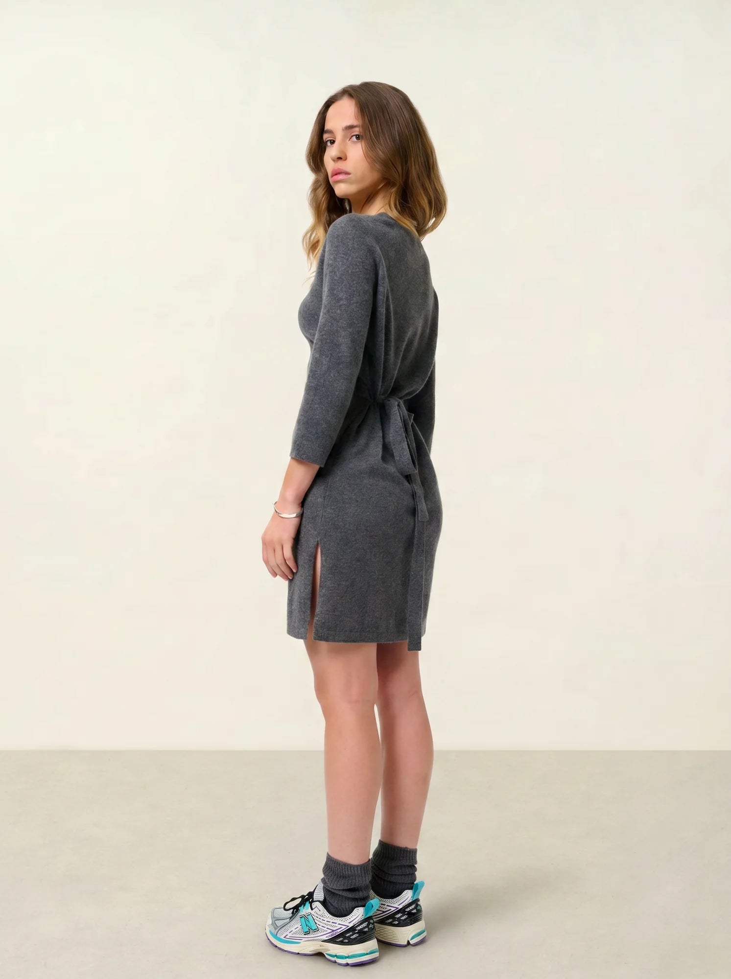 CONISTON robe col rond avec ceinture anthracite chiné