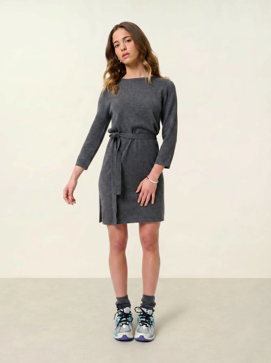 CONISTON robe col rond avec ceinture anthracite chiné