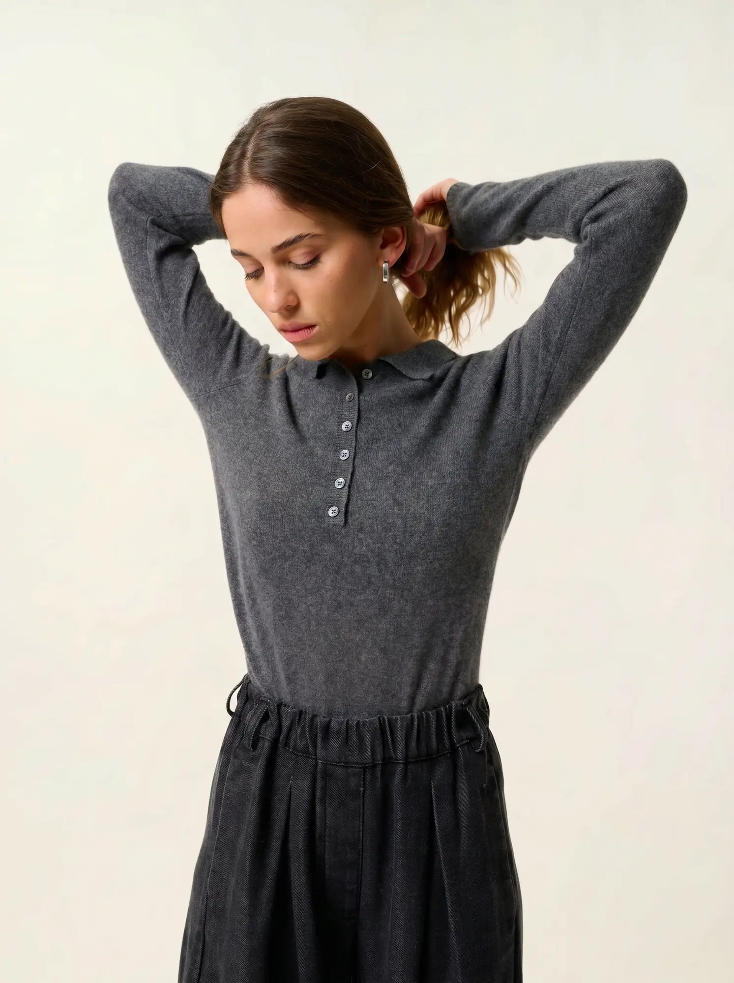 SLIEVE polo manches longues anthracite chiné