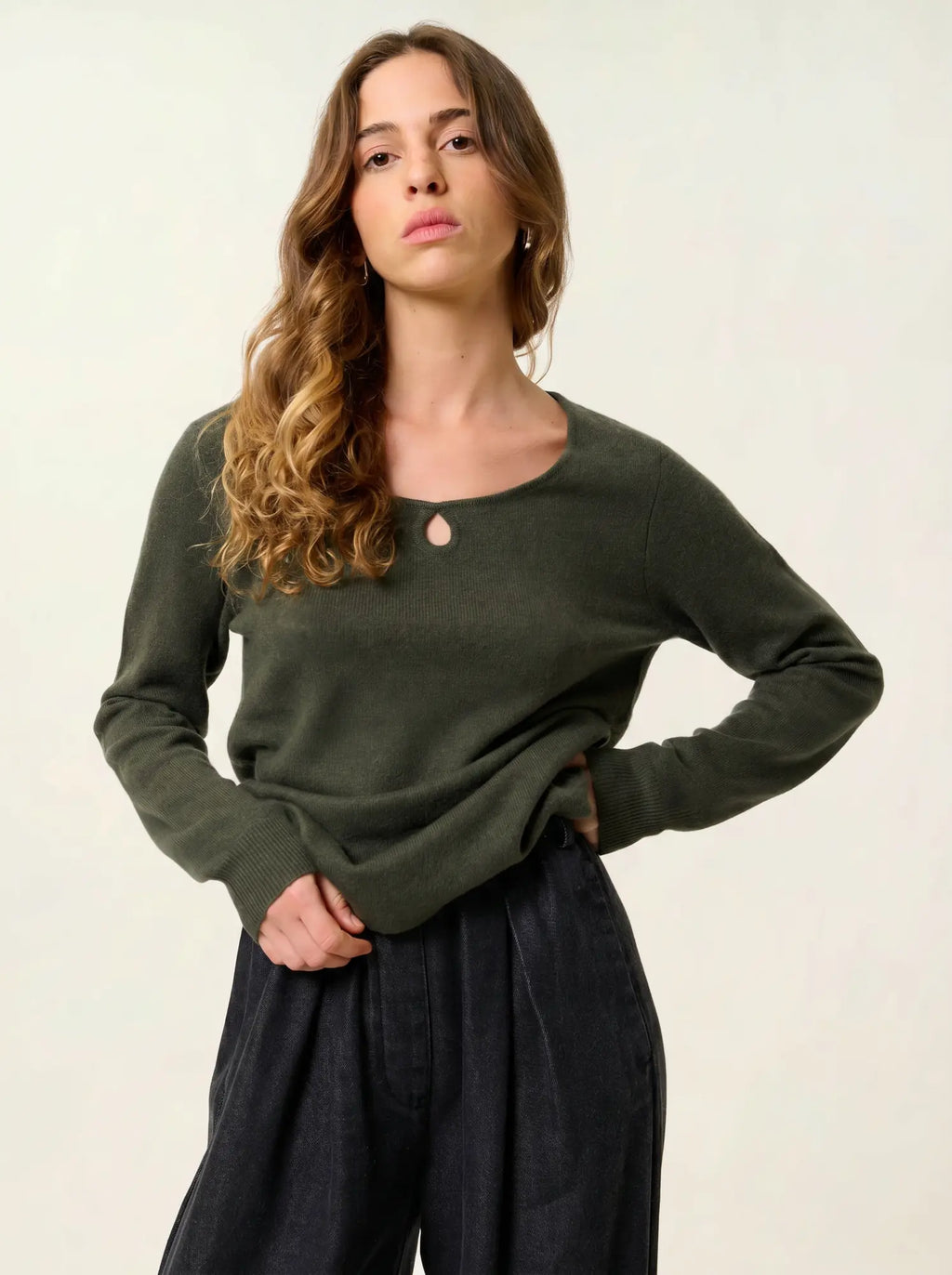 GLYDER pullover u-boot-ausschnitt tropfen vorne khaki