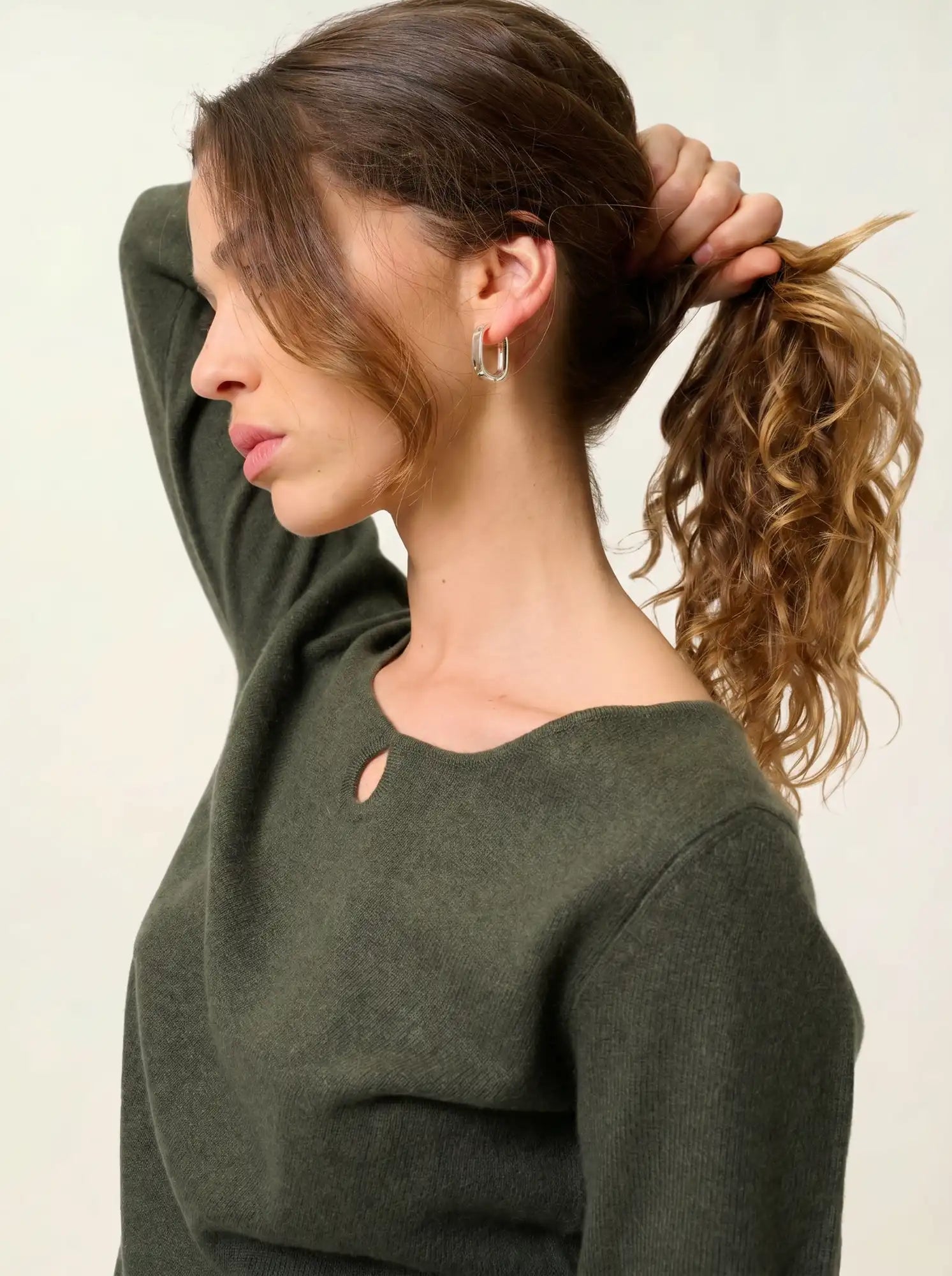 GLYDER pullover u-boot-ausschnitt tropfen vorne khaki