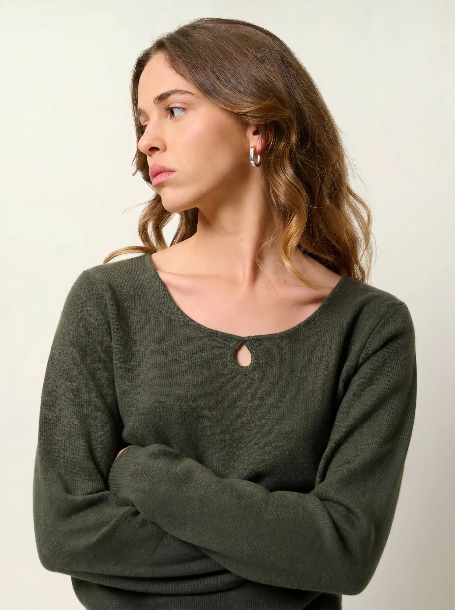 GLYDER pullover u-boot-ausschnitt tropfen vorne khaki