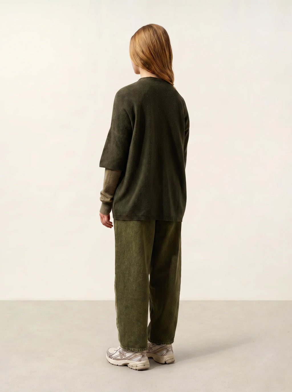 MENDIP Vest Open V-Neck 3/4 Sleeves Khaki