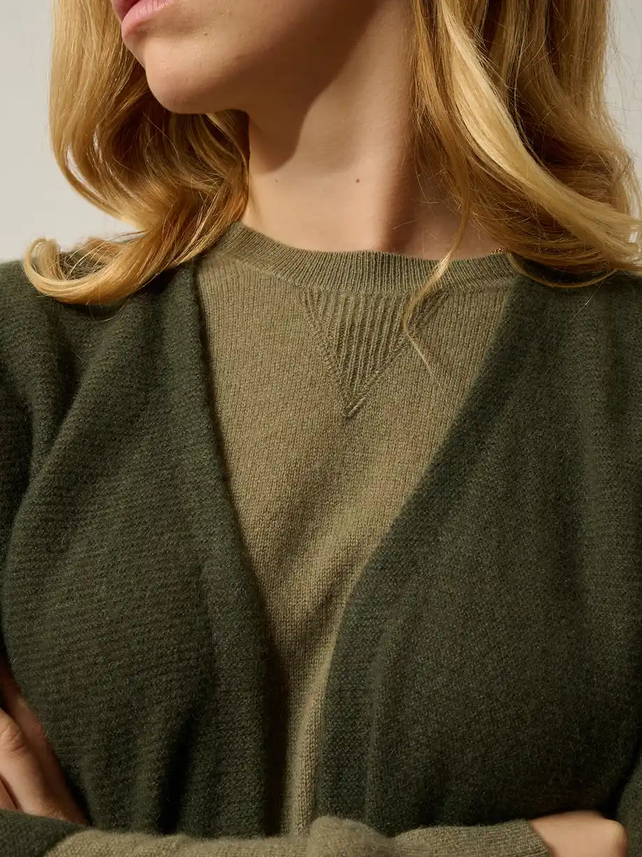 MENDIP Vest Open V-Neck 3/4 Sleeves Khaki