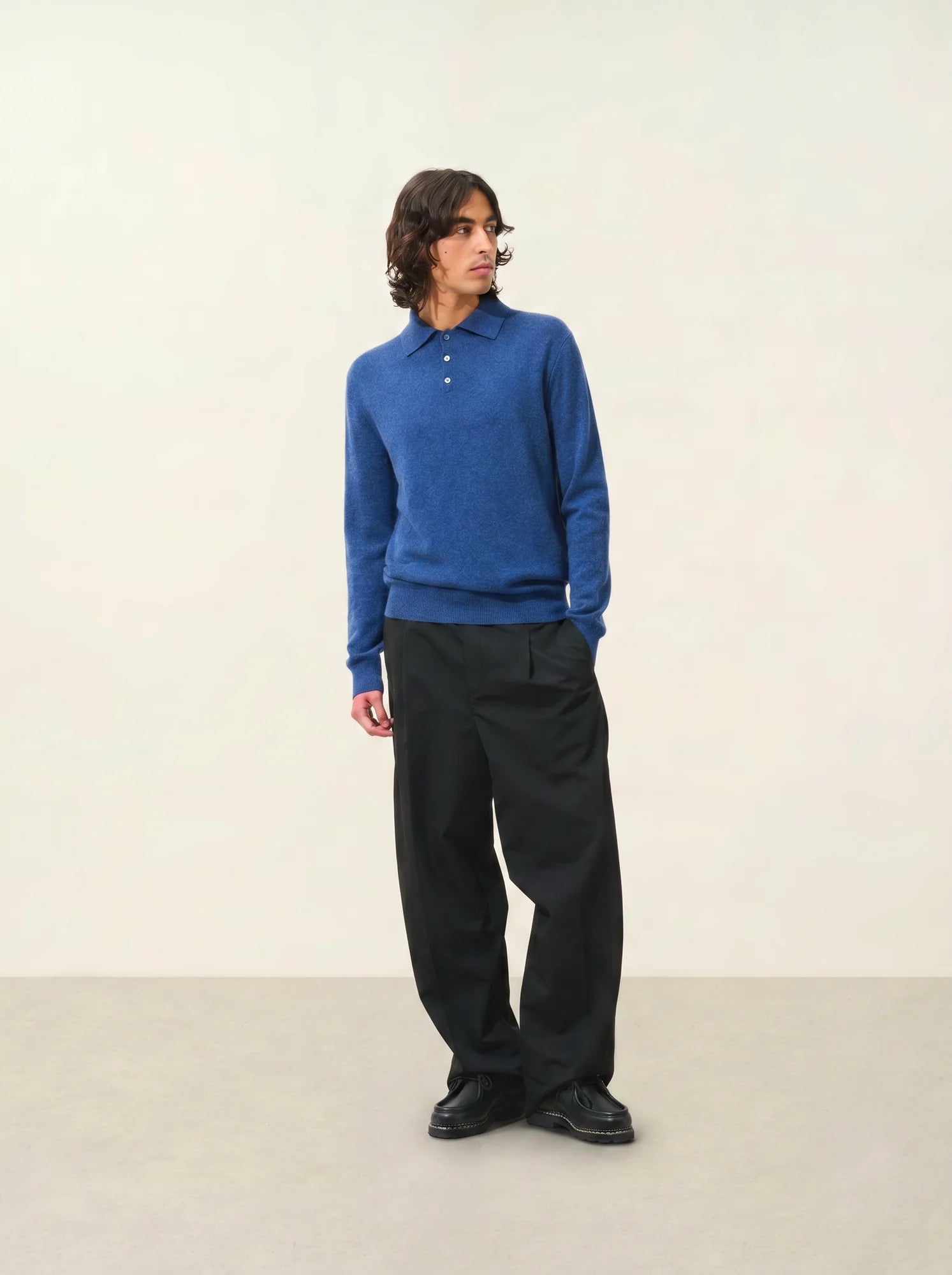 CHARVET poloshirt langarm océan meliert