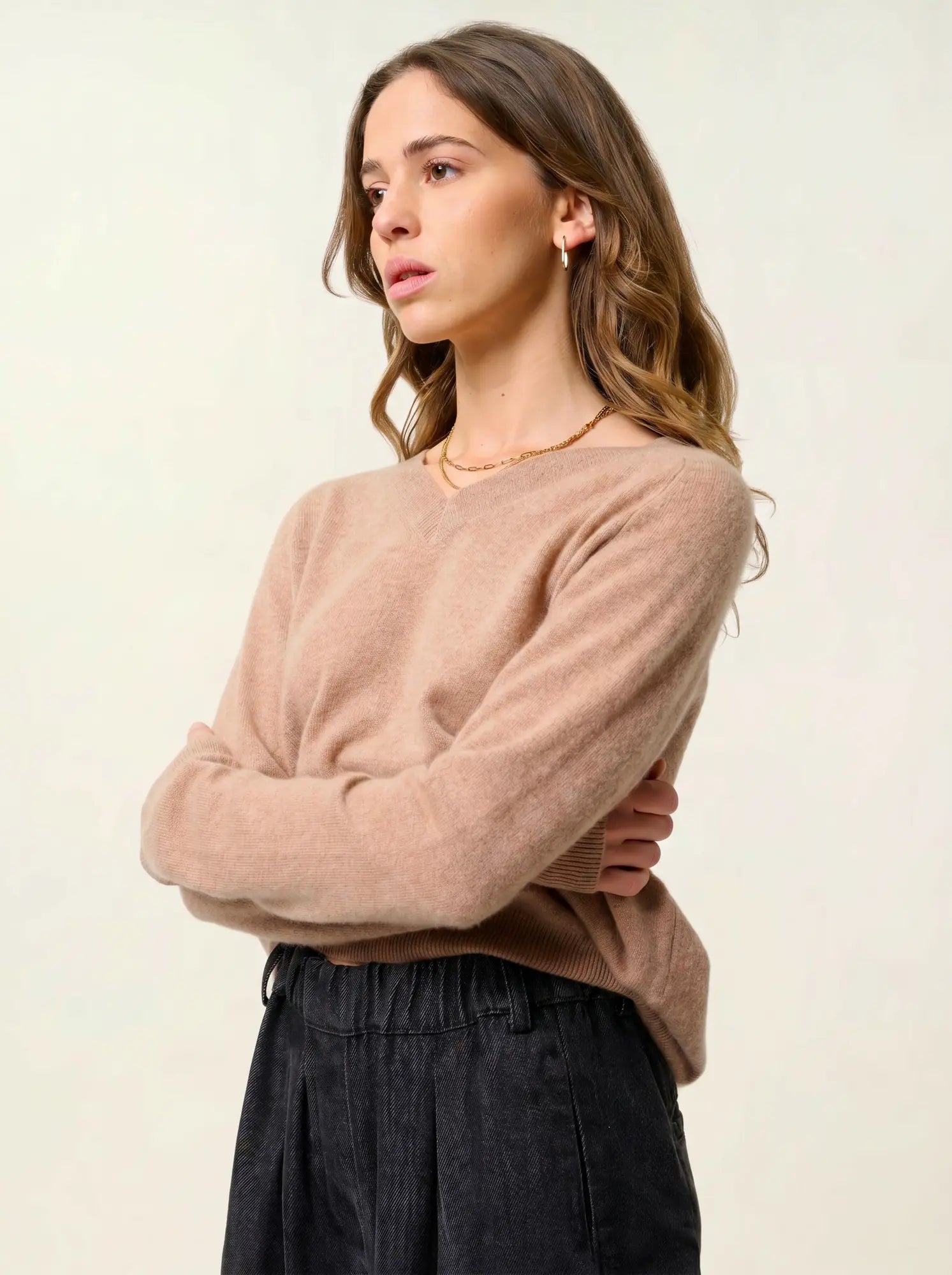SAVANNAH sweater v-neck heather camel