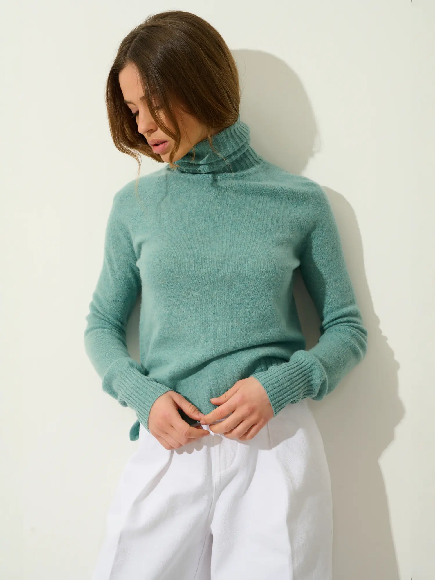 CASSY pull col roulé vert chiné