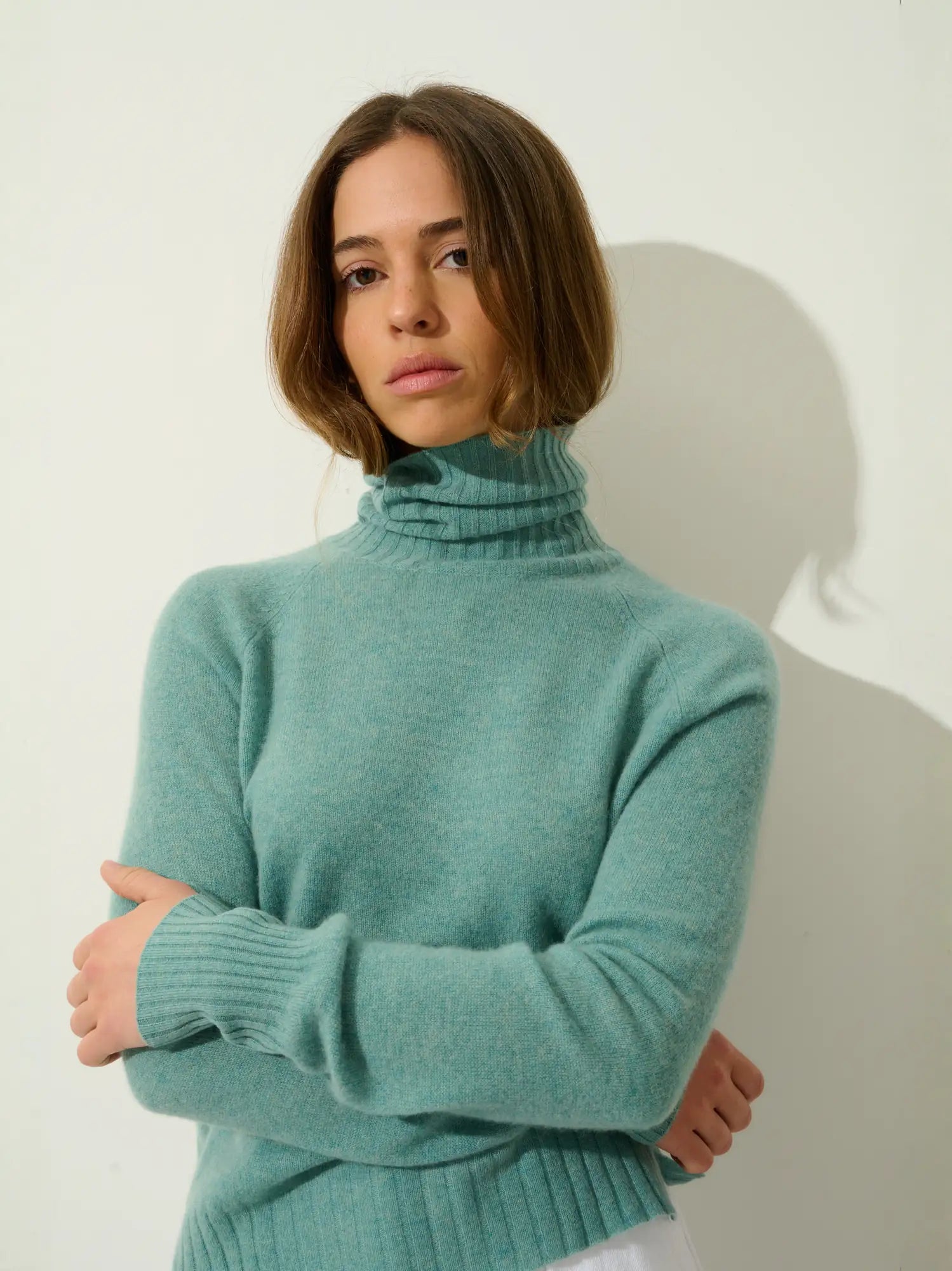 CASSY pull col roulé vert chiné