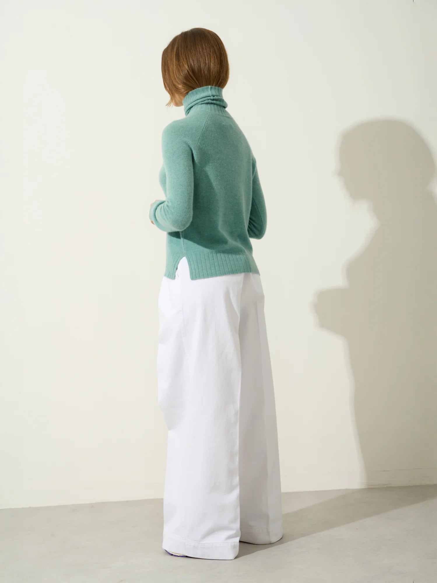 CASSY pull col roulé vert chiné