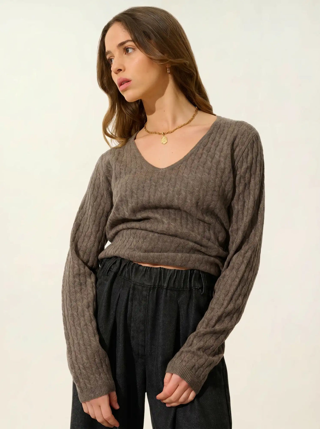 GRASMOOR pullover v-ausschnitt taupe meliert