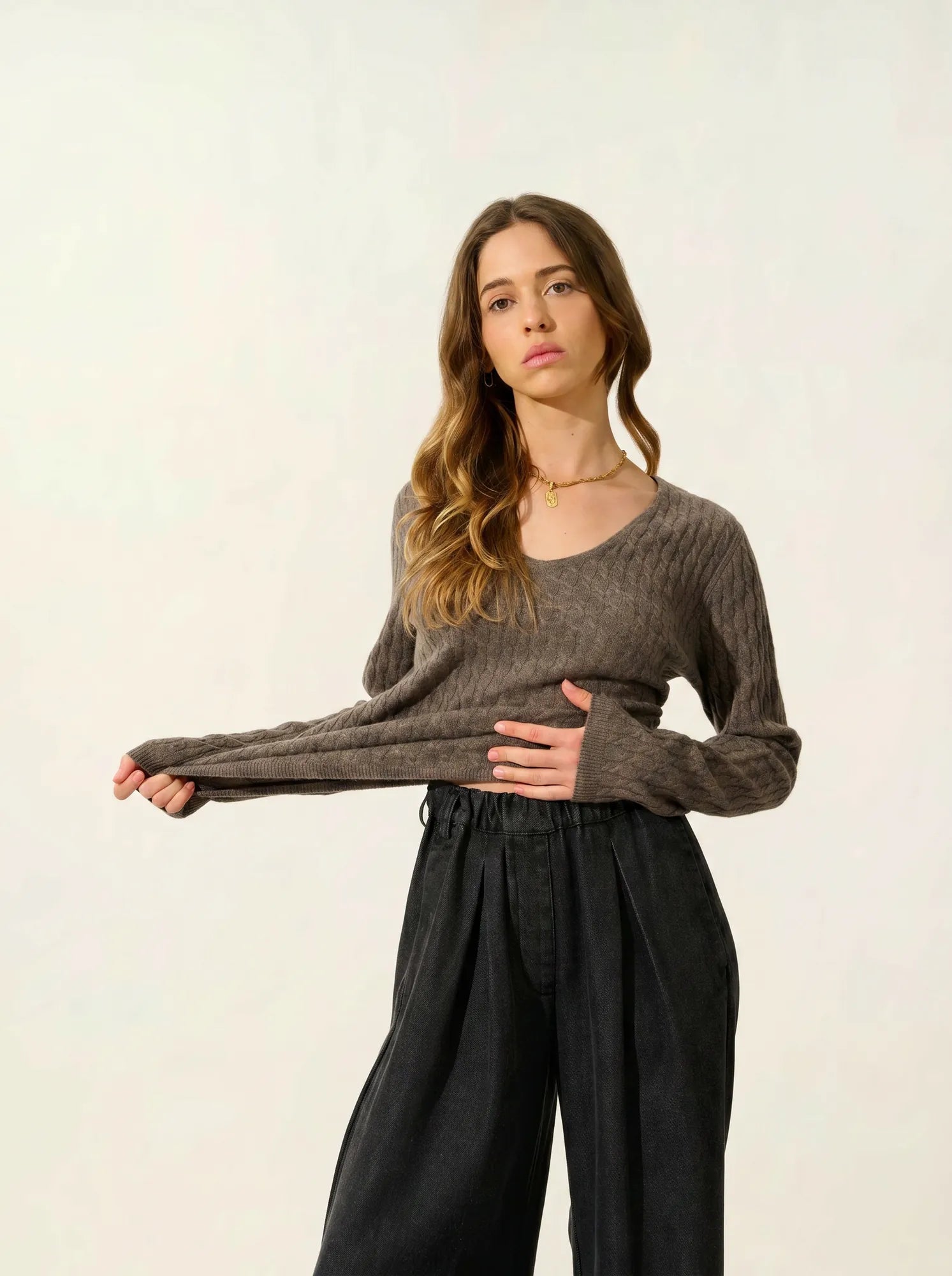 GRASMOOR pullover v-ausschnitt taupe meliert
