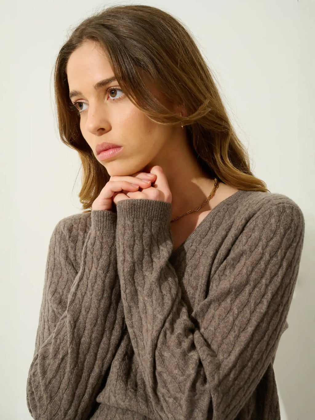 GRASMOOR pullover v-ausschnitt taupe meliert