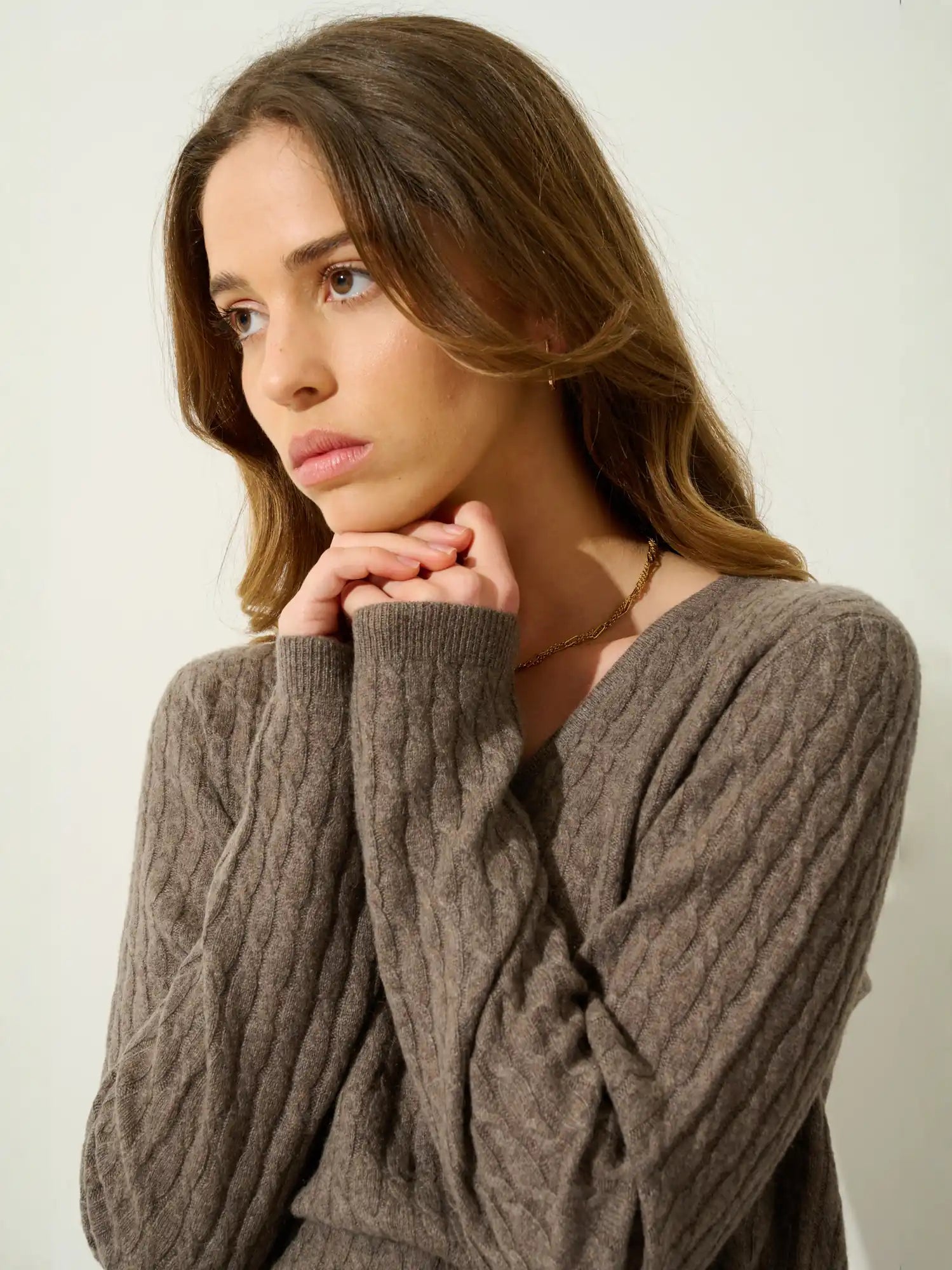 GRASMOOR pullover v-ausschnitt taupe meliert