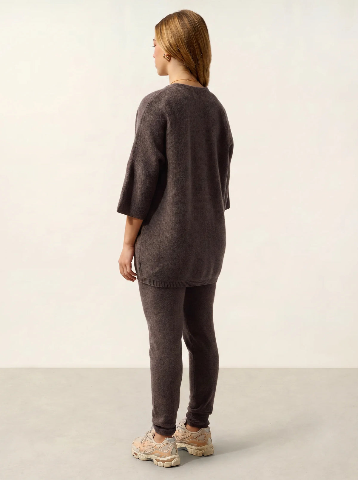MENDIP Vest Open V-Neck 3/4 Sleeves Taupe and Dusty Pink