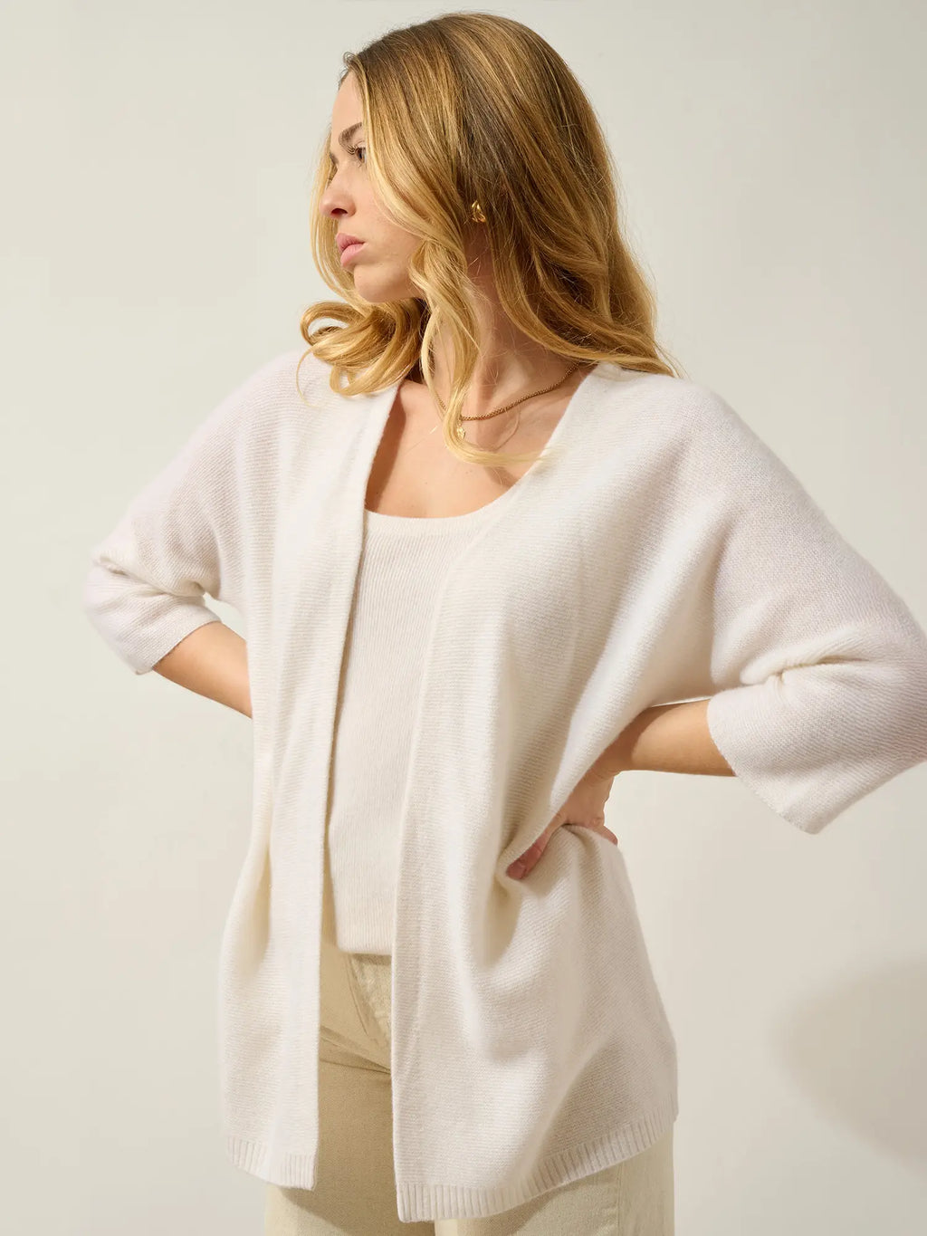 MENDIP Vest Open V-Neck 3/4 Sleeves Snow