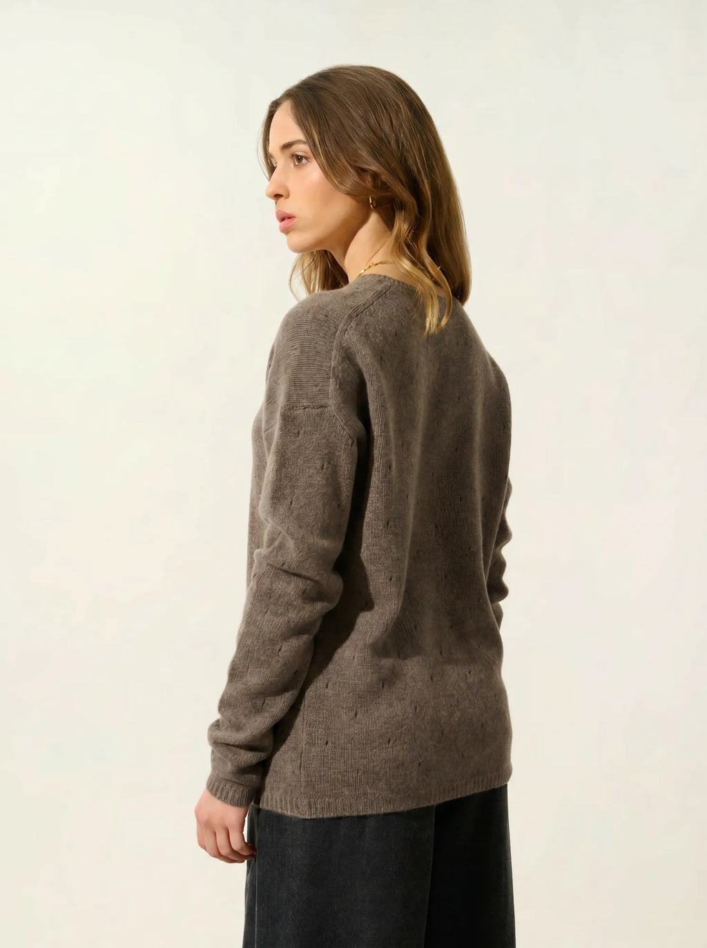 DOTY pull col V 4 fils taupe chiné