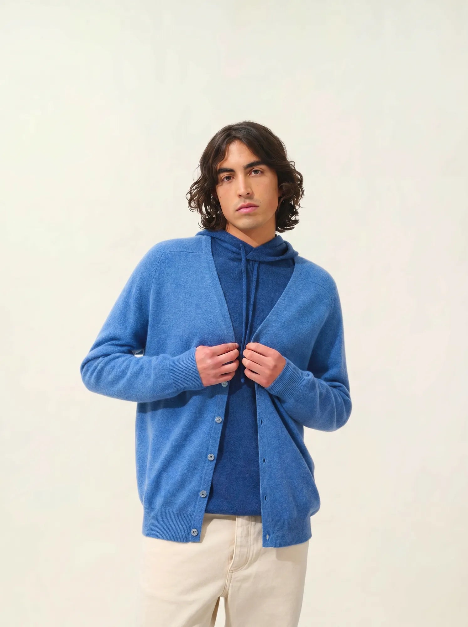 PIPA cardigan col V bleu denim