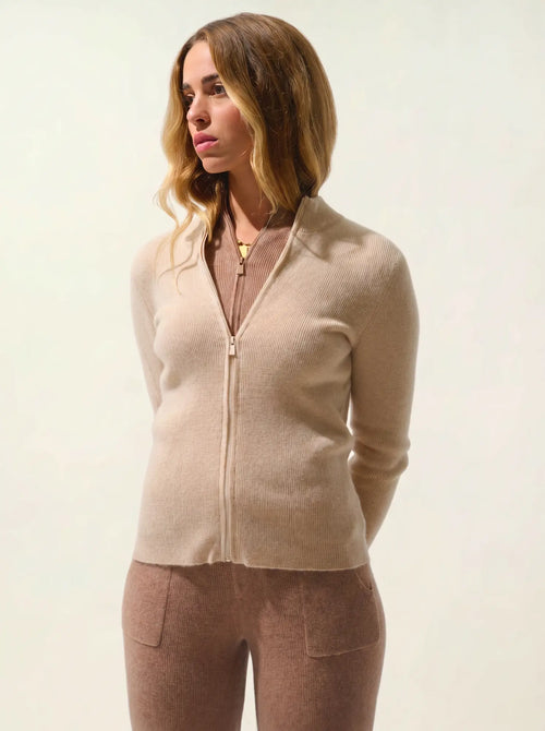 ALBERTE gilet zippé col montant sable