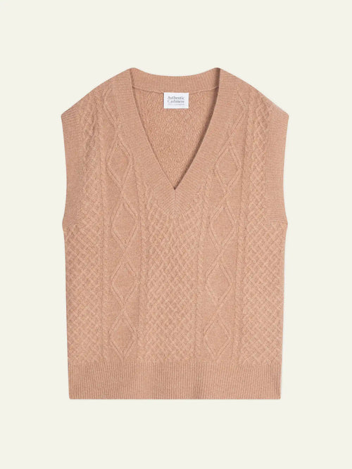 ASLOG Sweater V-Neck Sleeveless 4 Ply Heather Camel