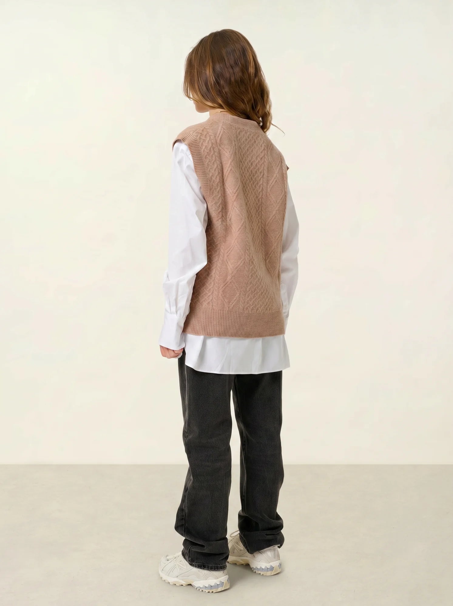 ASLOG pullover v-ausschnitt ärmellos 4-fädig camel meliert