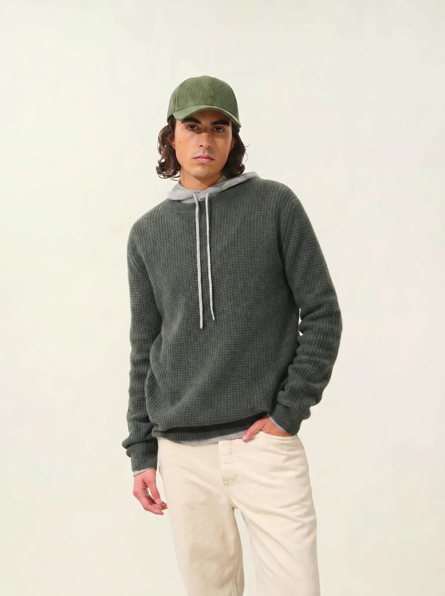 AKSEL pullover rundhalsausschnitt 4-fädig khaki meliert