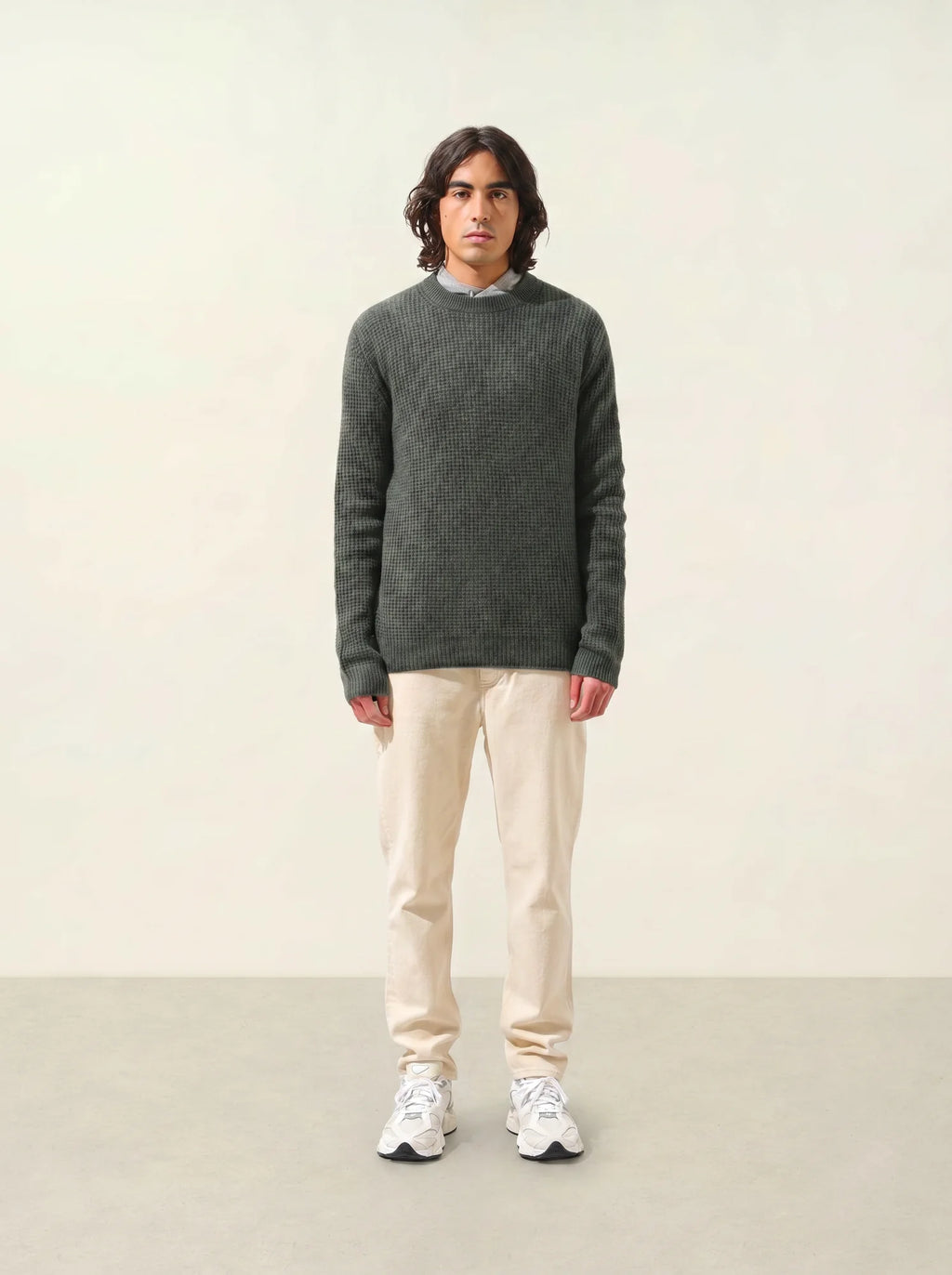 AKSEL pullover rundhalsausschnitt 4-fädig khaki meliert