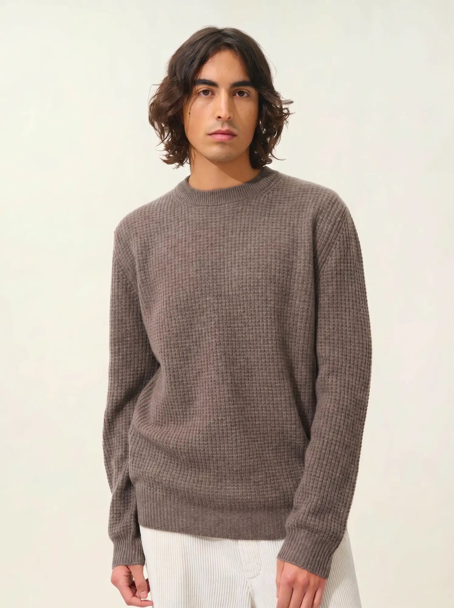 AKSEL pullover rundhalsausschnitt 4-fädig taupe meliert