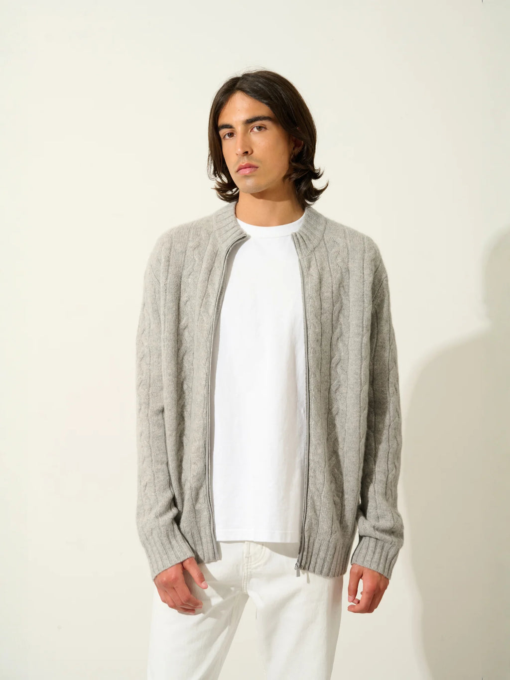 BERTIL gilet zippé col camionneur 6 fils nuage chiné