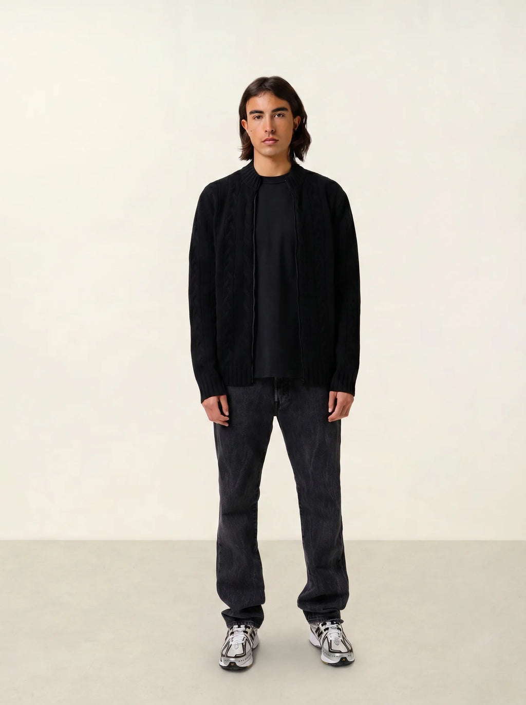 BERTIL gilet zippé col camionneur 6 fils noir