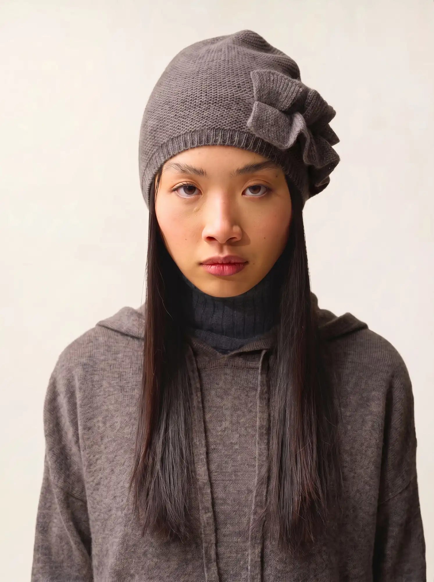 SIME Beanie 4 Ply Taupe and Dusty Pink