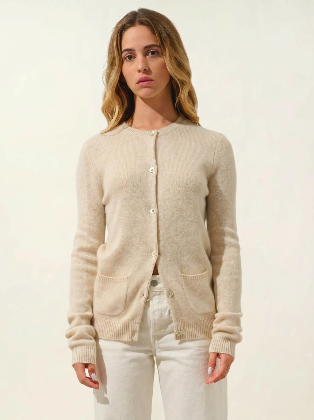 ELISE cardigan col rond 4 fils avoine