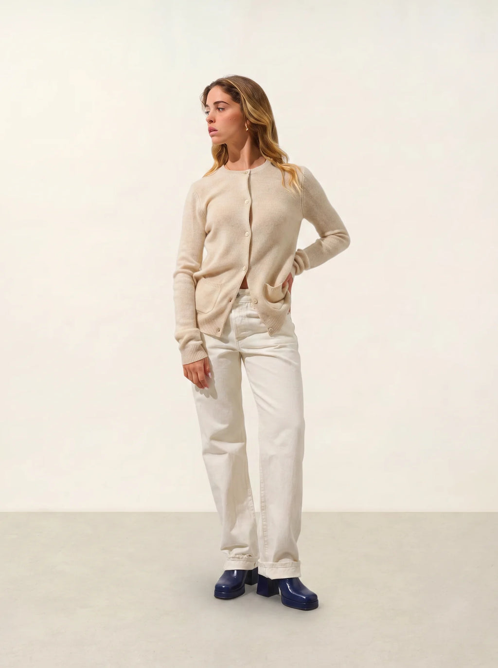 ELISE cardigan col rond 4 fils avoine